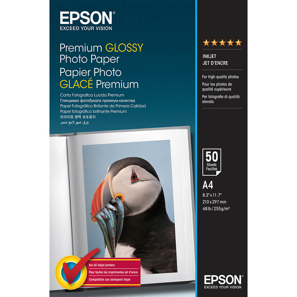 EPSON A4 Premium Glossy Photo  Paper 255g, 50 Sheets