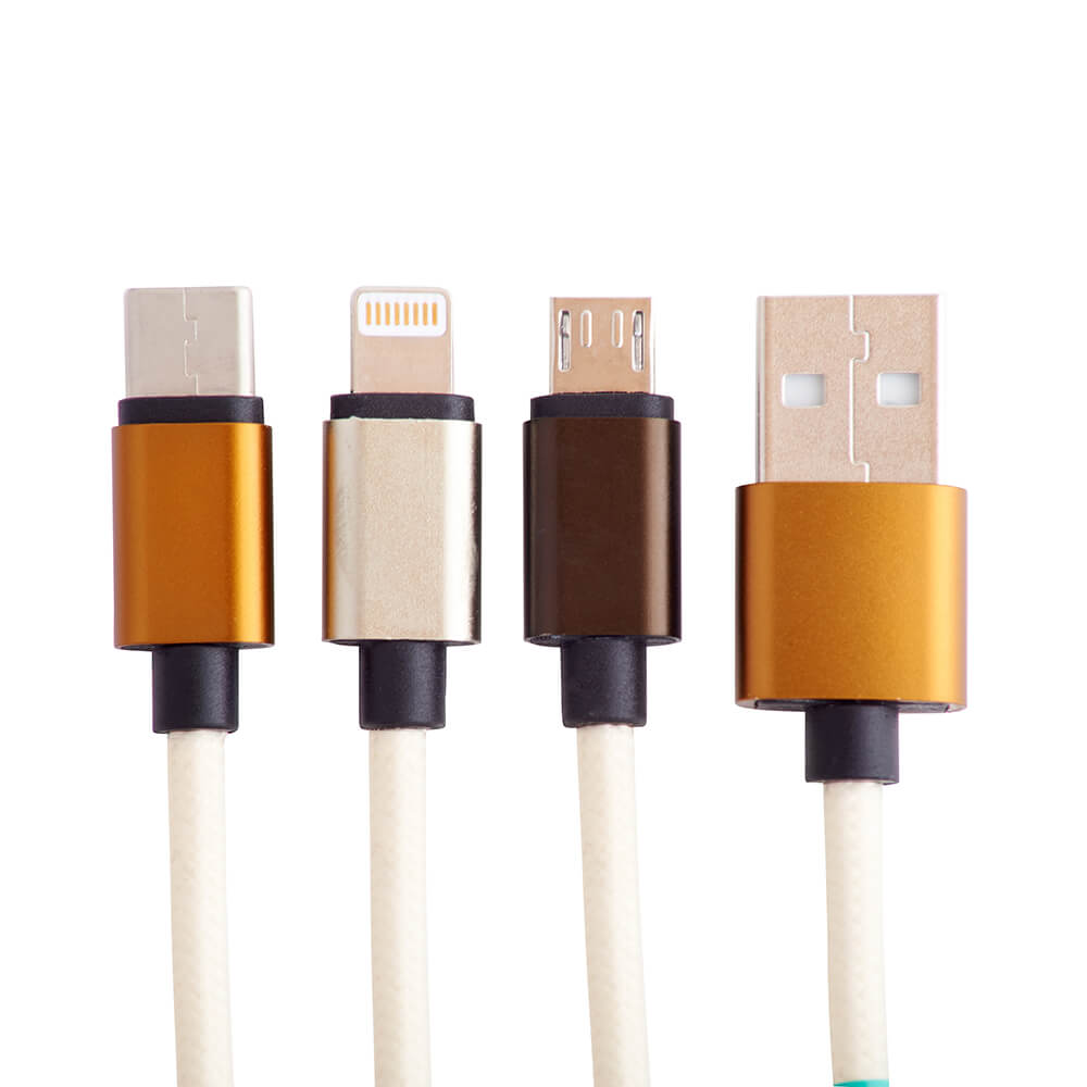 Laddningskabel 1,2m Cam 3in1 USB-C/Micro/Lightning