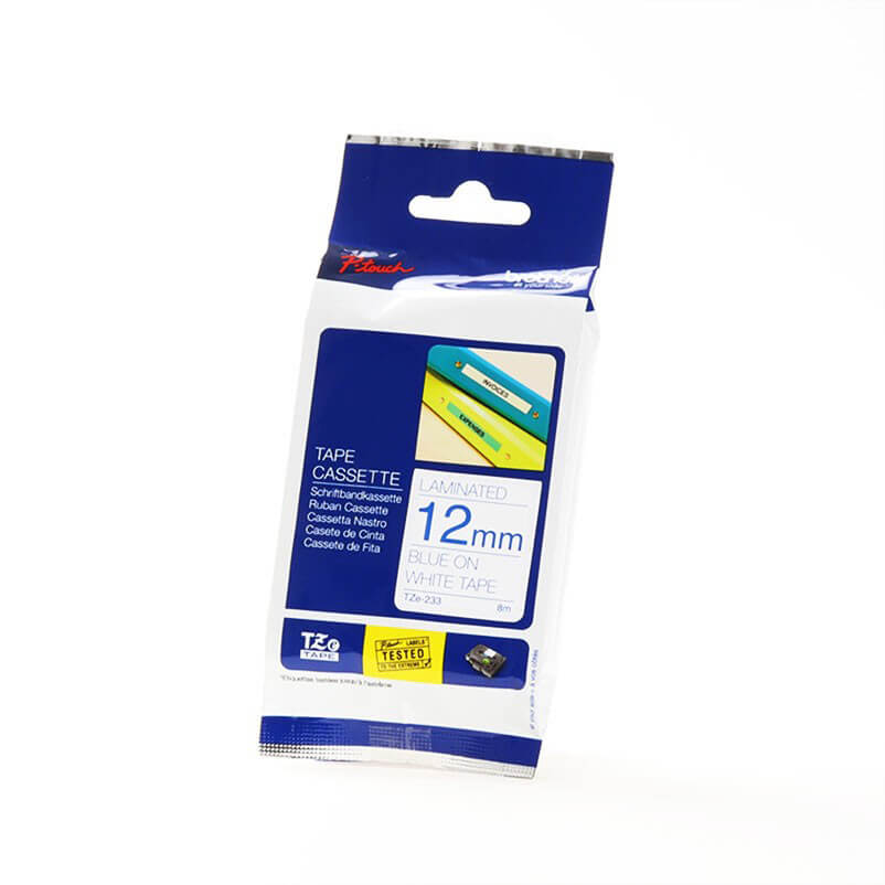 P-Touch TZE-233 12mm Sininen päälle Valkoinen