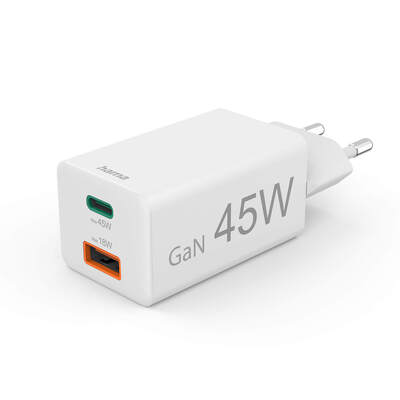 Charger 1x USB-C 1x USB-A GaN 45W White