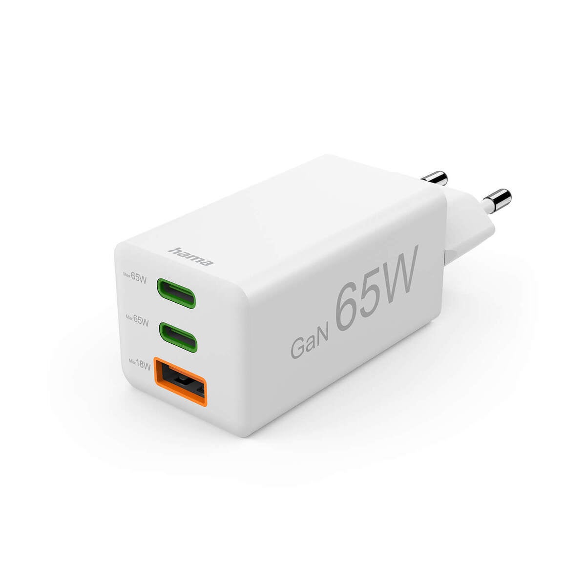 Laddare 2x USB-C 1x USB-A GaN 65W Vit