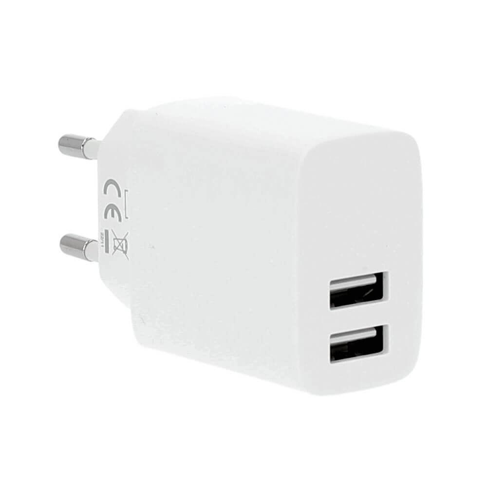 Laddare 220V 2xUSB-A 3,4A Vit
