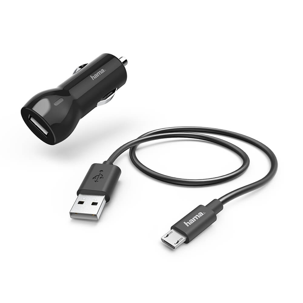 HAMA Charger 12V Micro-USB 2,4A loose Cable 1m Black