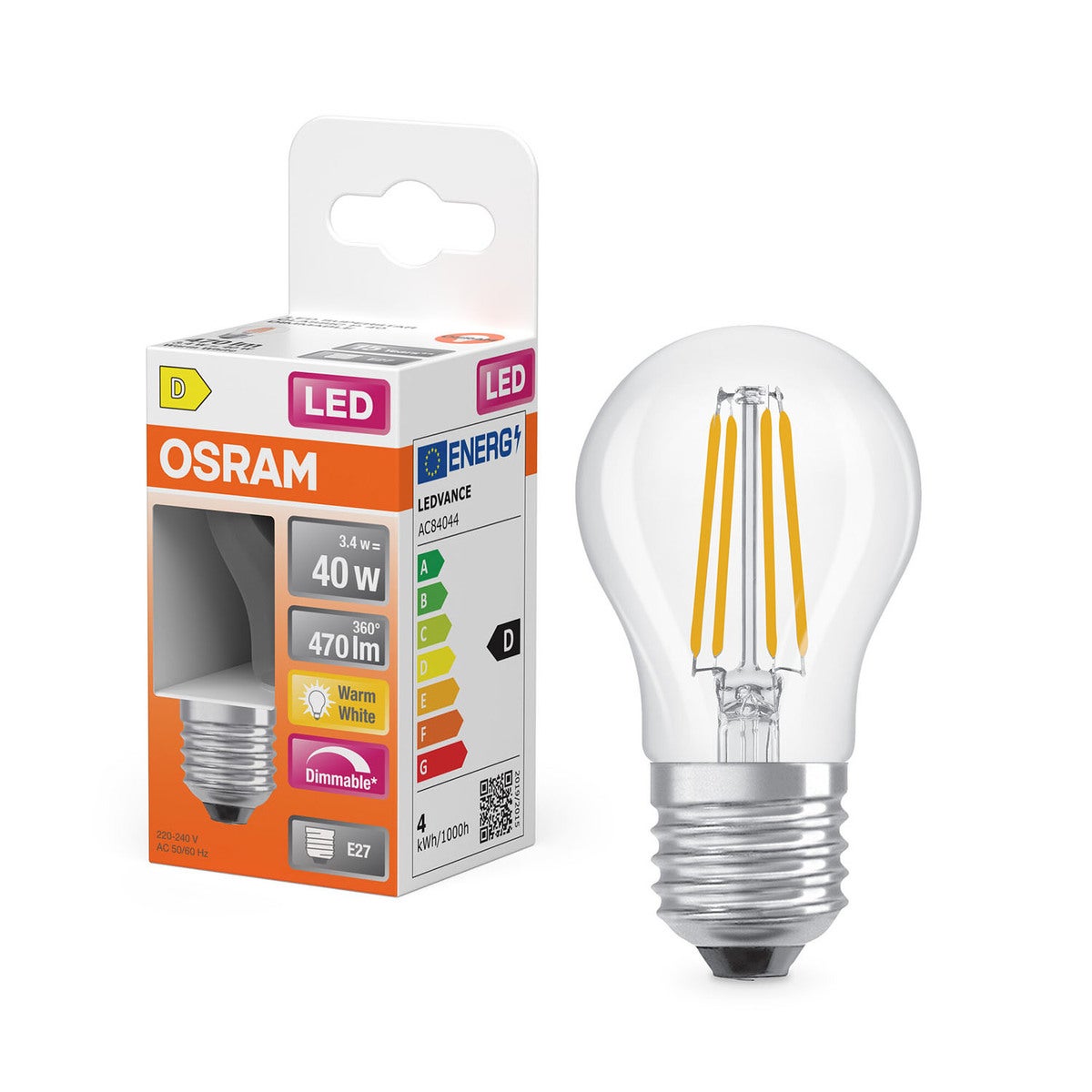 Valaistus LED Retrofit Classic P Dim 3,4W 827 Clear E27