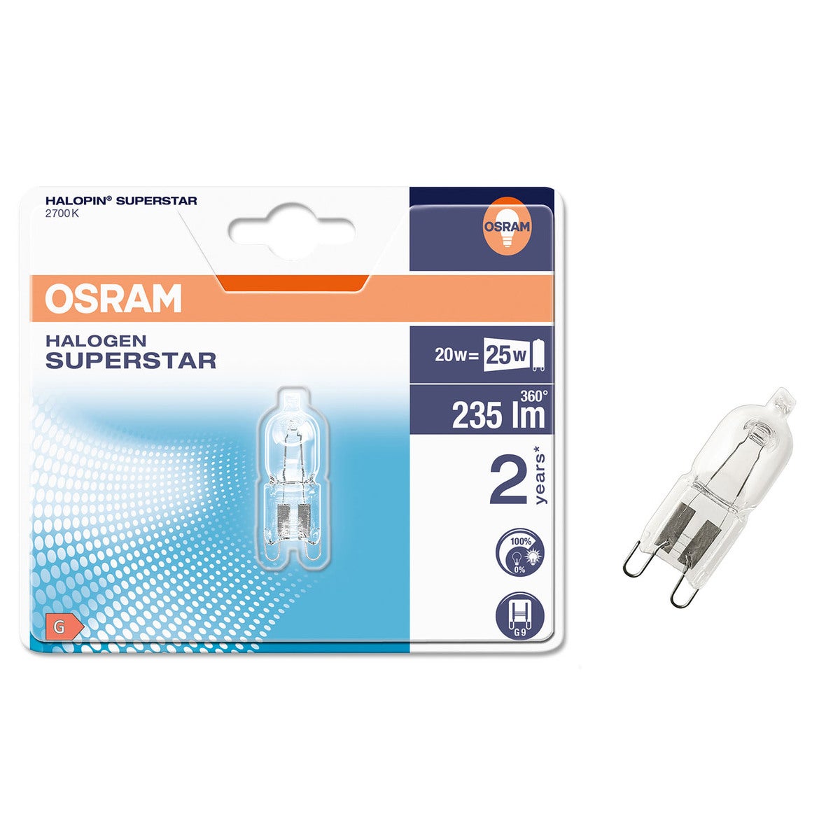 Lyspære Halopin Superstar 20W 230V 2700K Klar G9