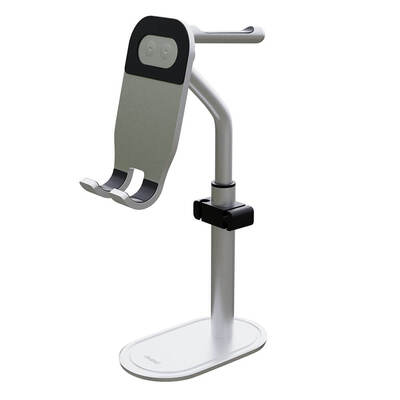 Headphone Stand and Cell Phone Holder Silver