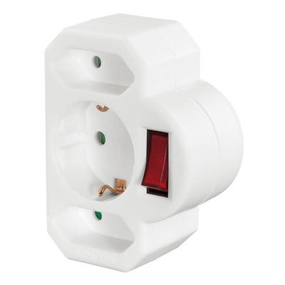Socket Adapter 3-Way With Switch Adapter White