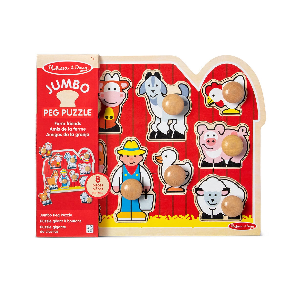 MND Wooden Jumbo Peg Puzzle Farm Friends