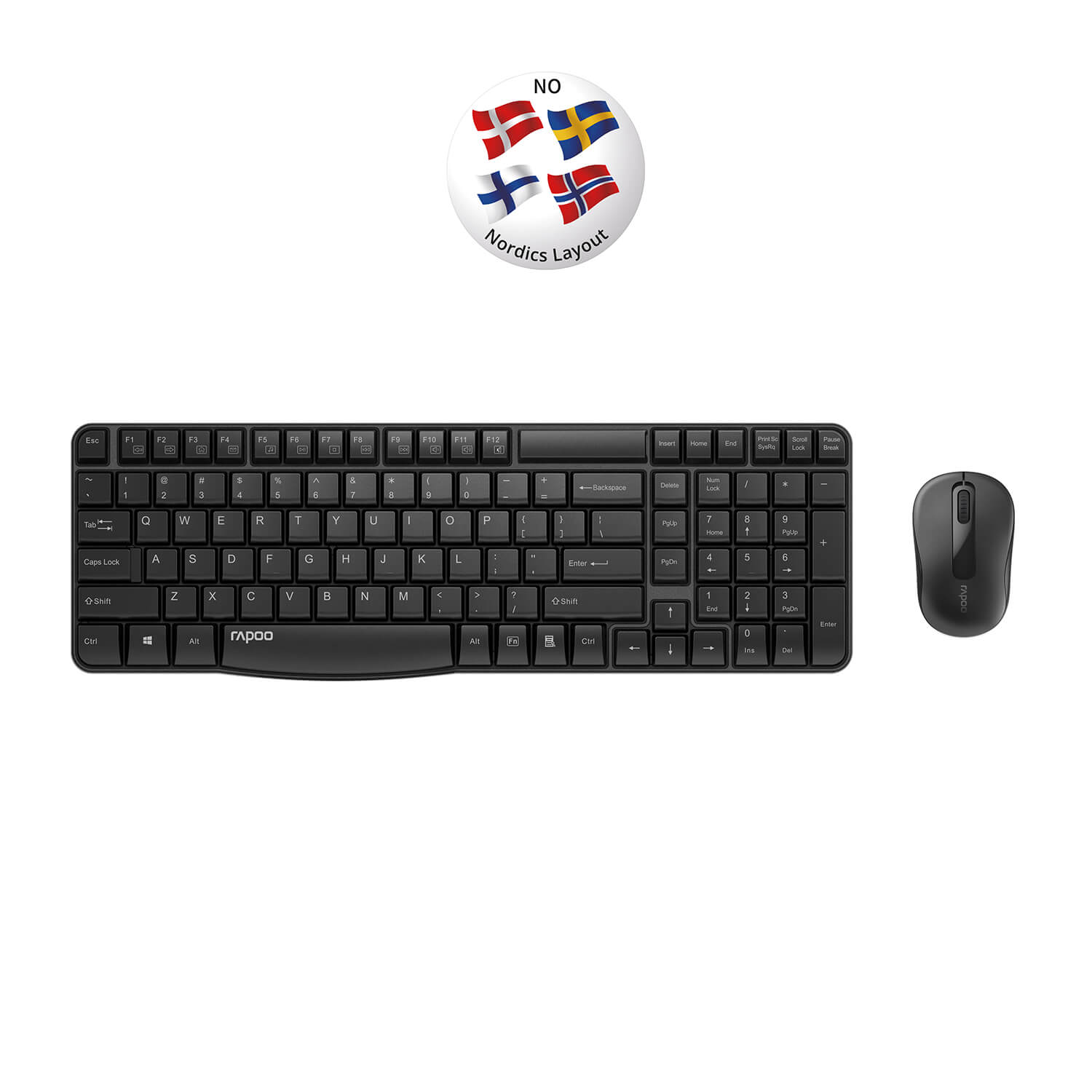 RAPOO Keyboard/Mice Set X1800S Wireless 2.4GHz Black