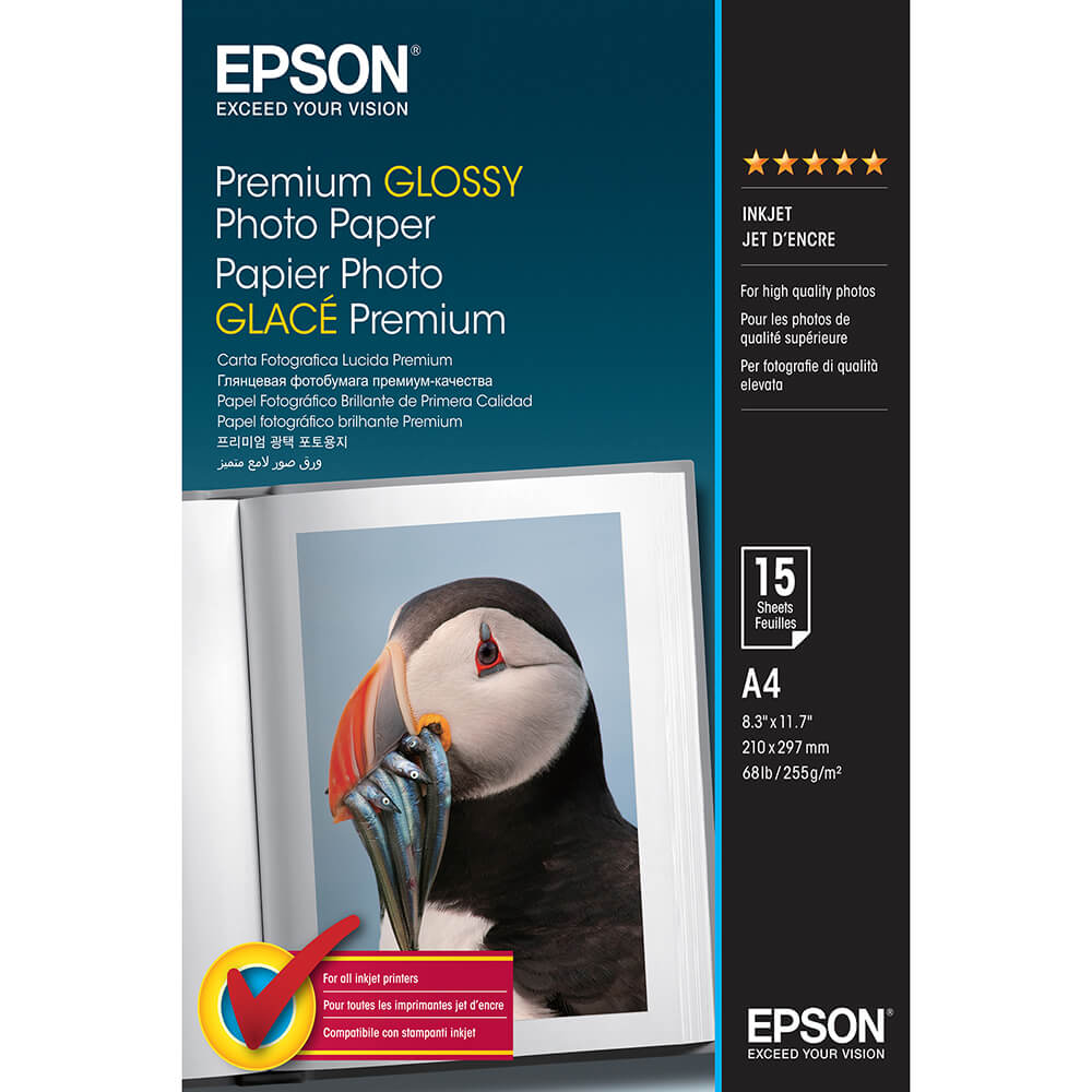 EPSON A4 Premium Glossy Photo  Paper 255g, 15 sheets