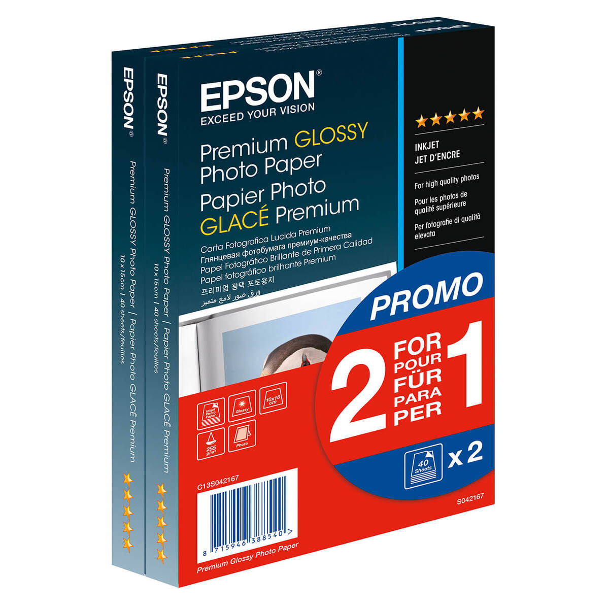 Premium Glossy Photo Paper (2 for 1), 10x15, 255g/m², 80 Sheets Total