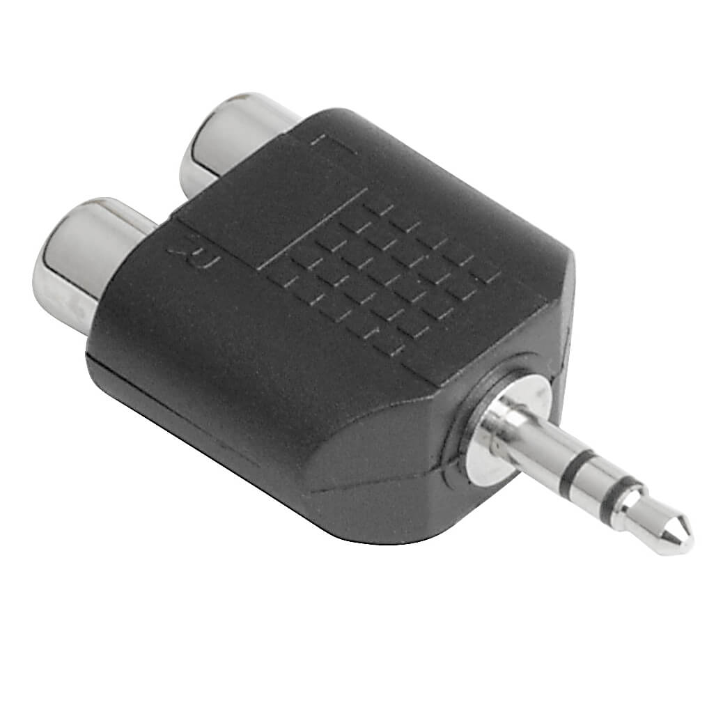 Short Audio Adapter, 3.5 mm s tereo jack plug - 2 RCA socket