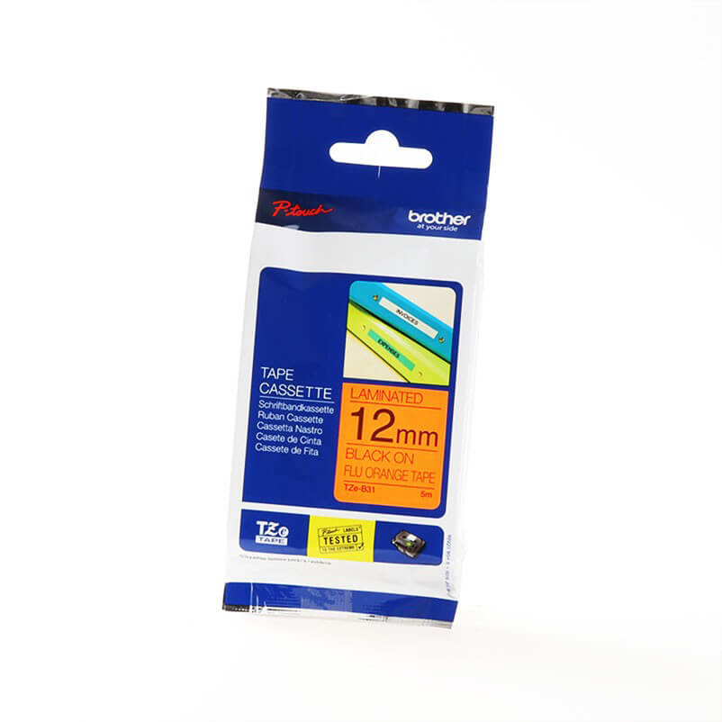 P-Touch TZE-B31 12mm Musta päälle Fluoresoiva Oranssi
