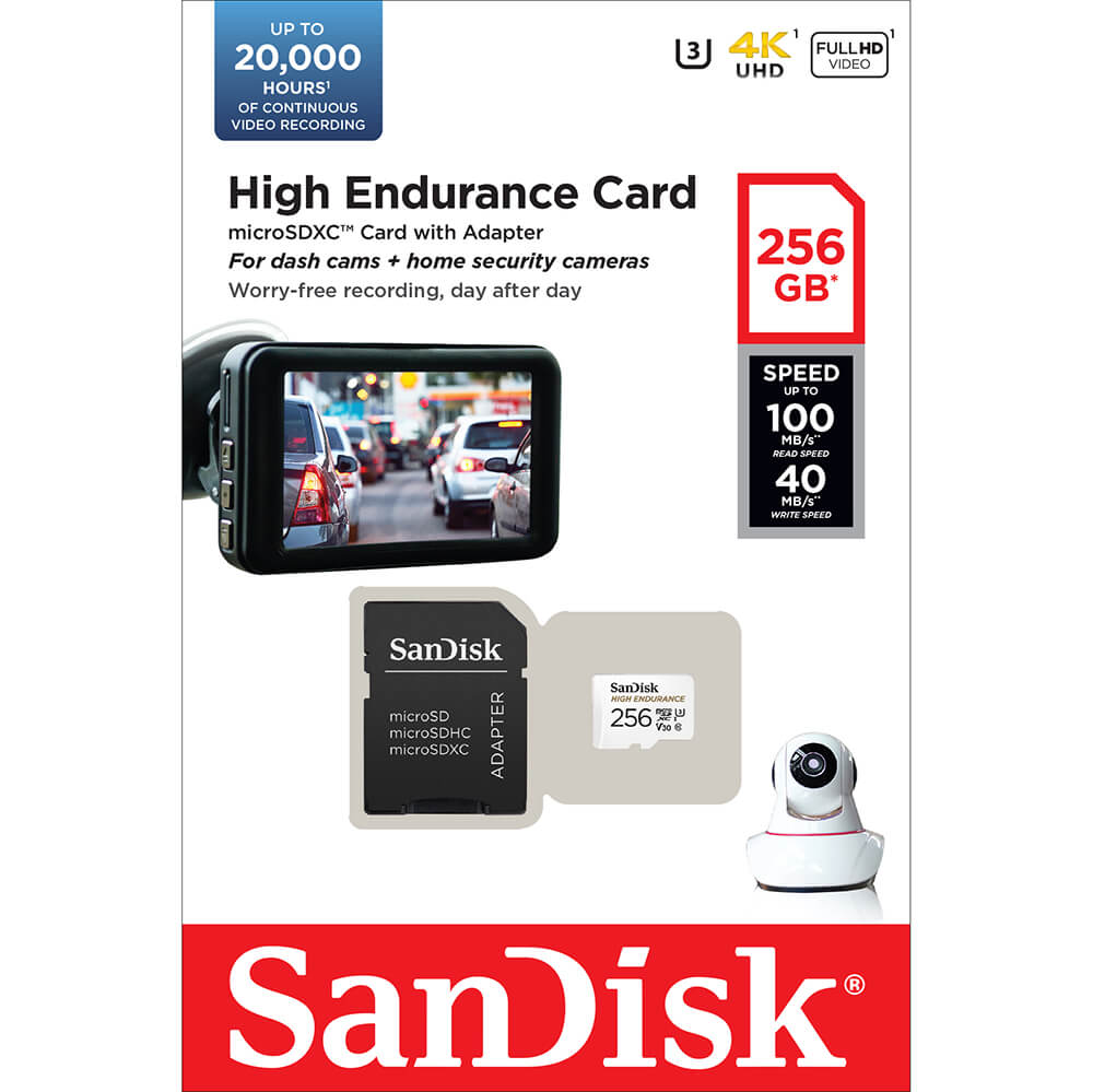 SANDISK Minneskort MicroSDHC 256GB High Endurance med adap