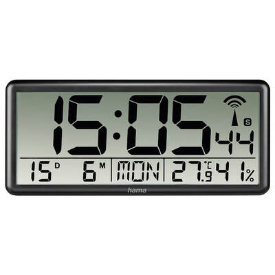 Väggklocka Digital Jumbo Radiosynkroniserad Svart
