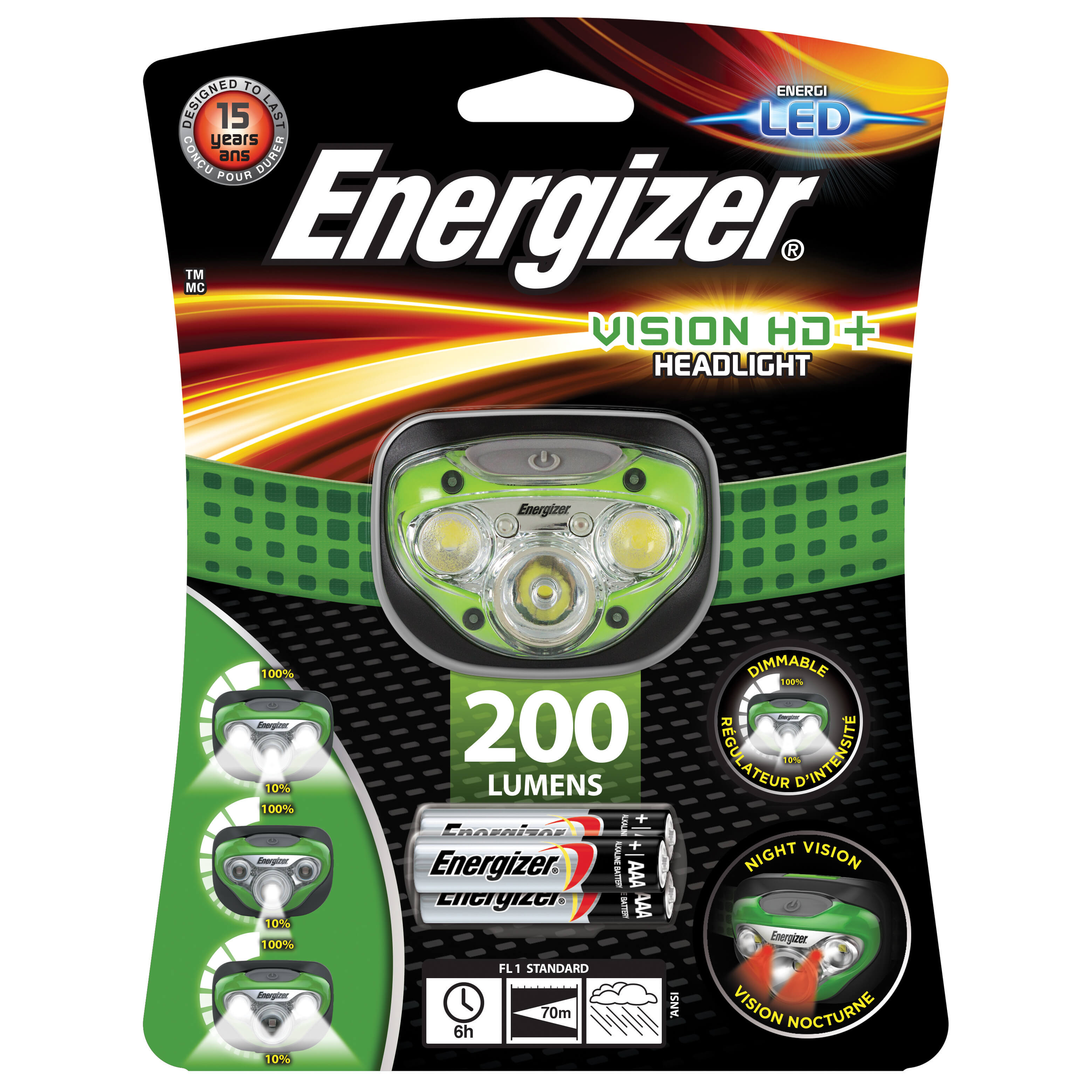 ENERGIZER Pannlampa Vision HD 3 + 2 LED 200 Lumen