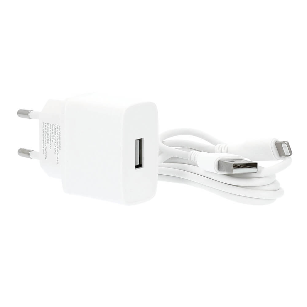 Charger 220V 1xUSB 1A White Lightning Cable 1m MFI