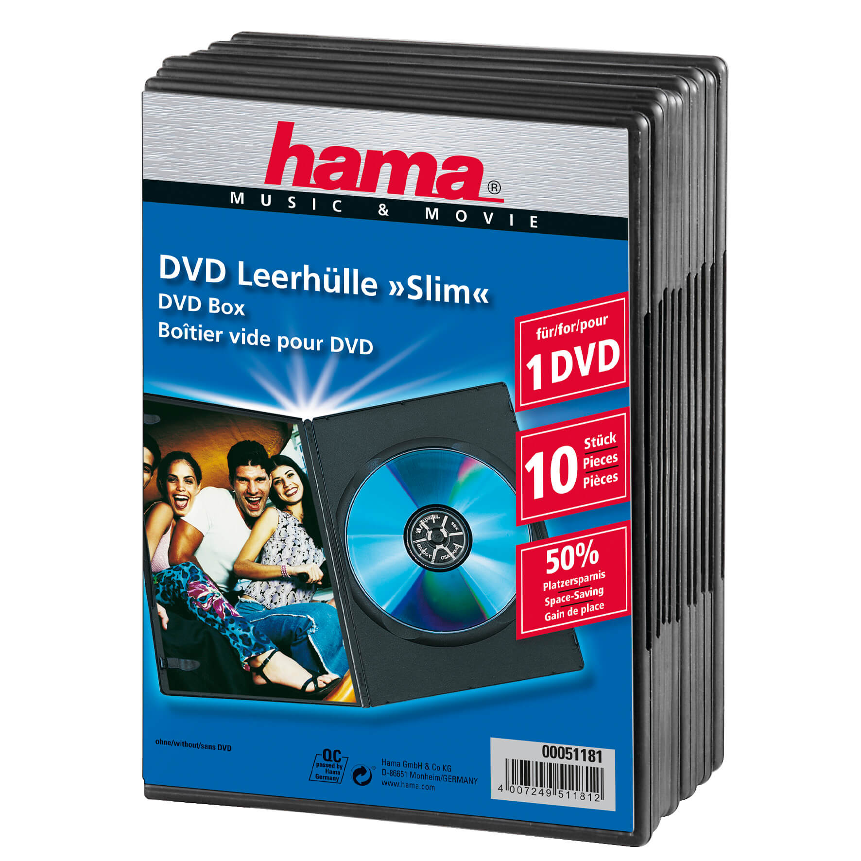 HAMA DVD-Box Slim Svart 10-pack