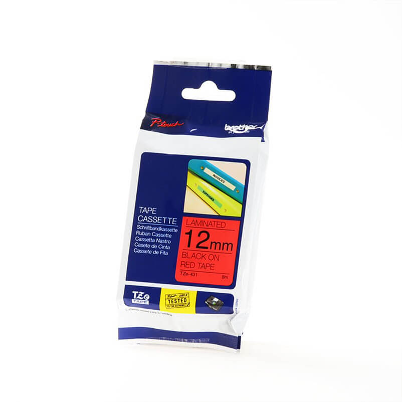 Tape TZE-431 12mm Black on Red