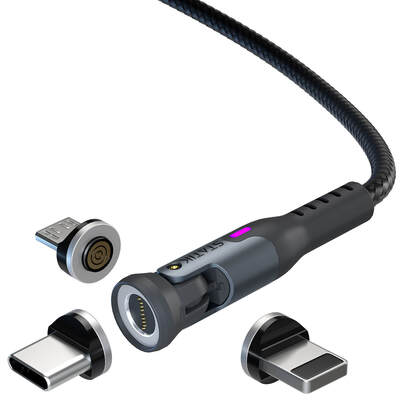 Cable 360 Pro Magnetic Tip USB-C/Lightning/MicroUSB Black 1m