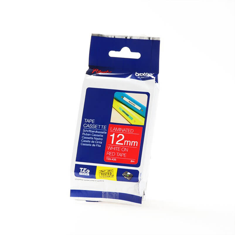 P-Touch TZE-435 12mm Valkoinen päälle Punainen