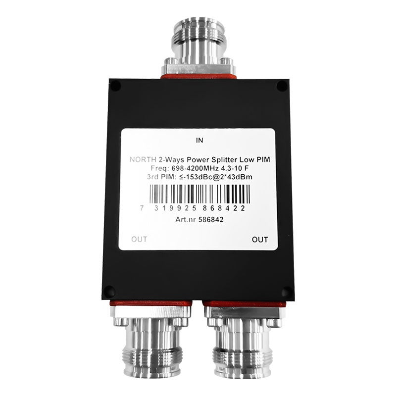 2 Way Power Splitter 698-4200MHz, 4.3-10-Female, low pim, ≥22dB isolation