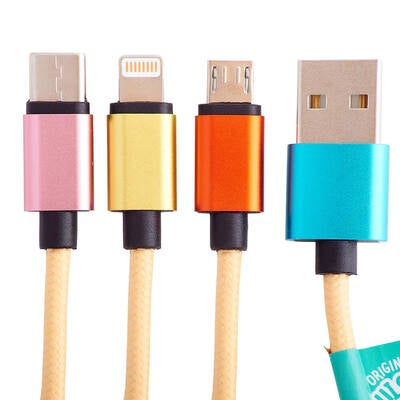 Laddningskabel 1,2m Leonard 3in1 USB-C/Micro/Lightning