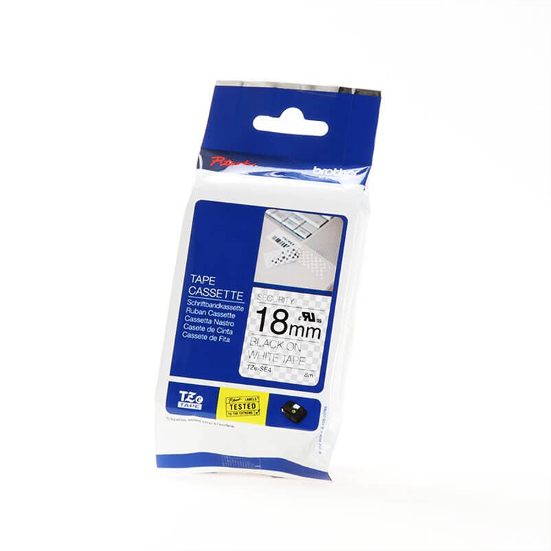 P-Touch TZE-SE4 18mm Musta päälle Valkoinen
