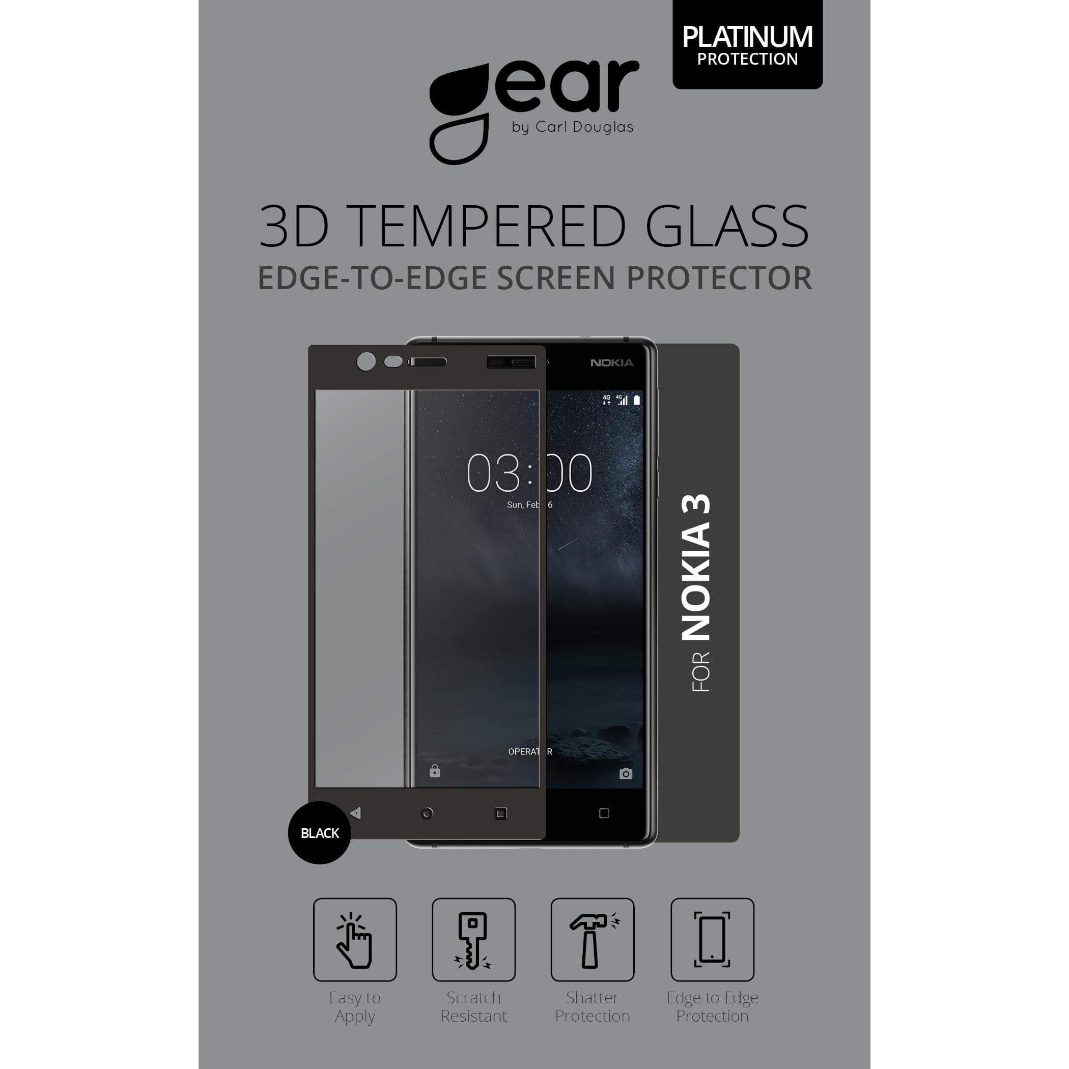 Glass Prot. Asahi Nokia3 5" Full Fit Svart