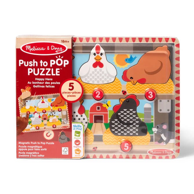 Pussel Wooden Magnetic Puzzle Push to Pop Happy Hens Magnetisk