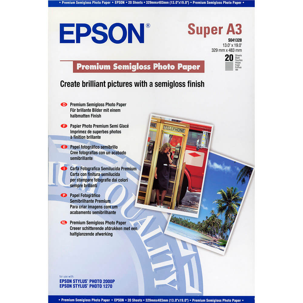 EPSON A3+ Premium Semigloss Photo Paper 250g, 20 sheets