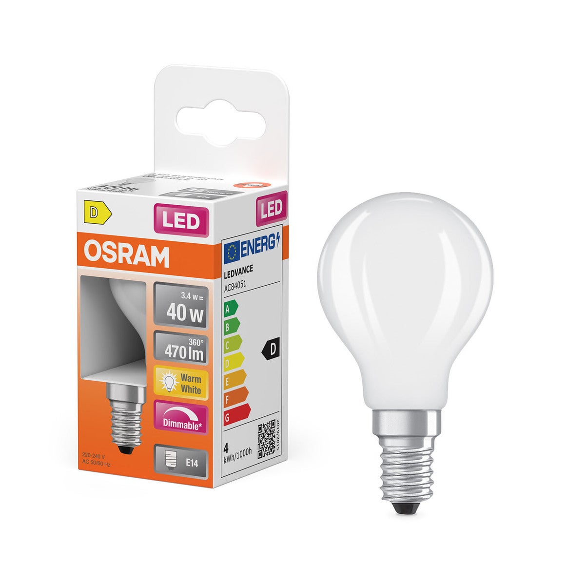 Valaistus LED Retrofit Classic P Dim 3,4W 827 Frosted E14