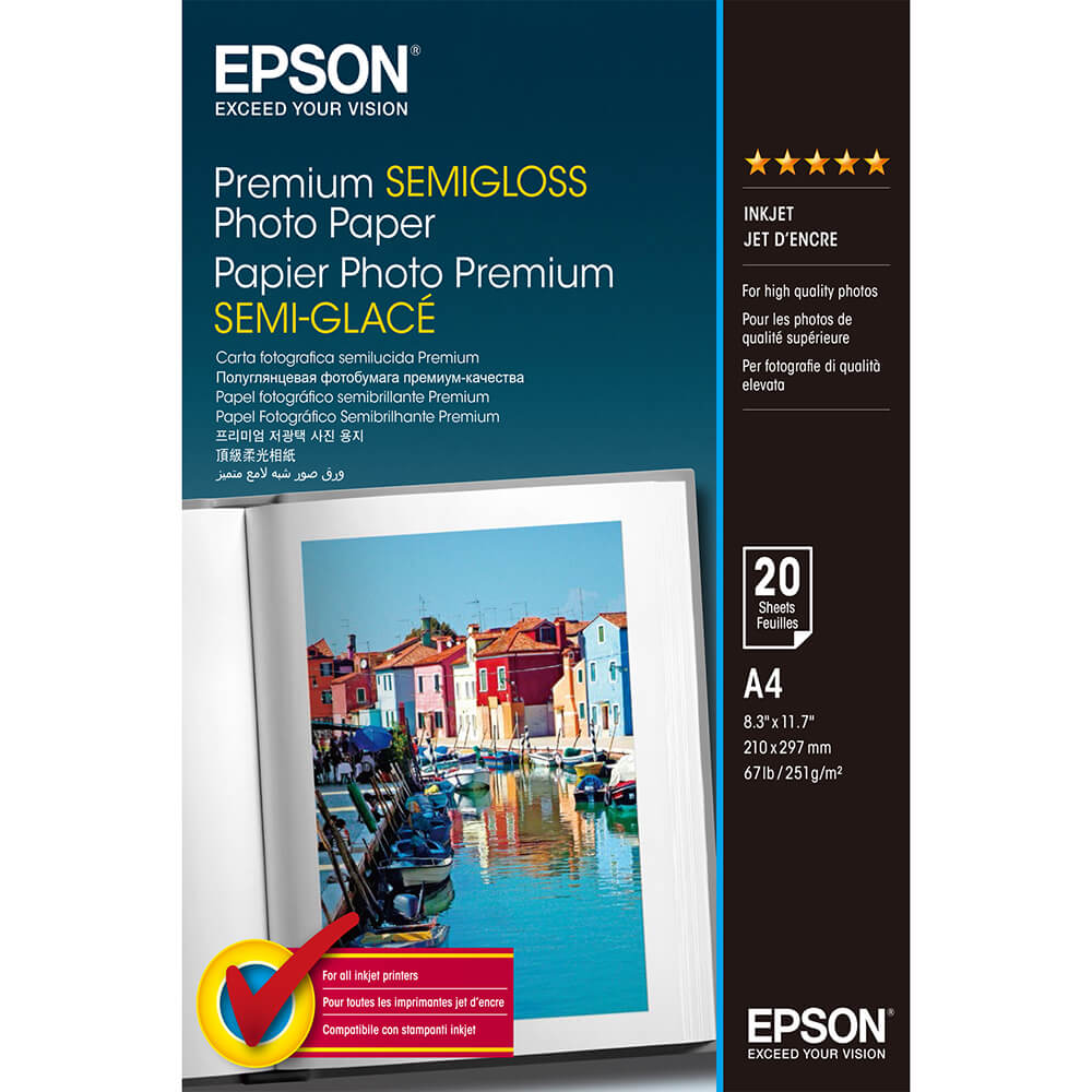 EPSON A4 Premium Semigloss  Photo Paper 250g, 20 sheets