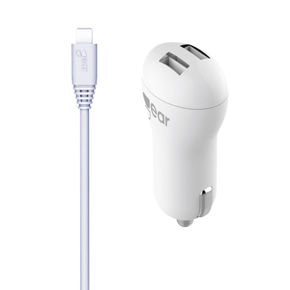 Charger 12V 2xUSB 2,4A White MicroUSB Cable 1m