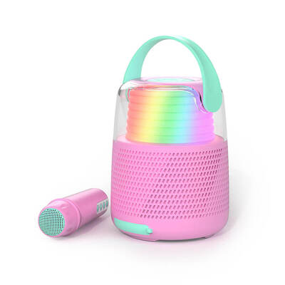 Speaker Karaoke Kit Mic LED Pink