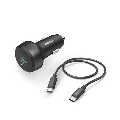 Biloplader 12-24V 1x USB-C PD 25W med USB-C Kabel Sort 1m