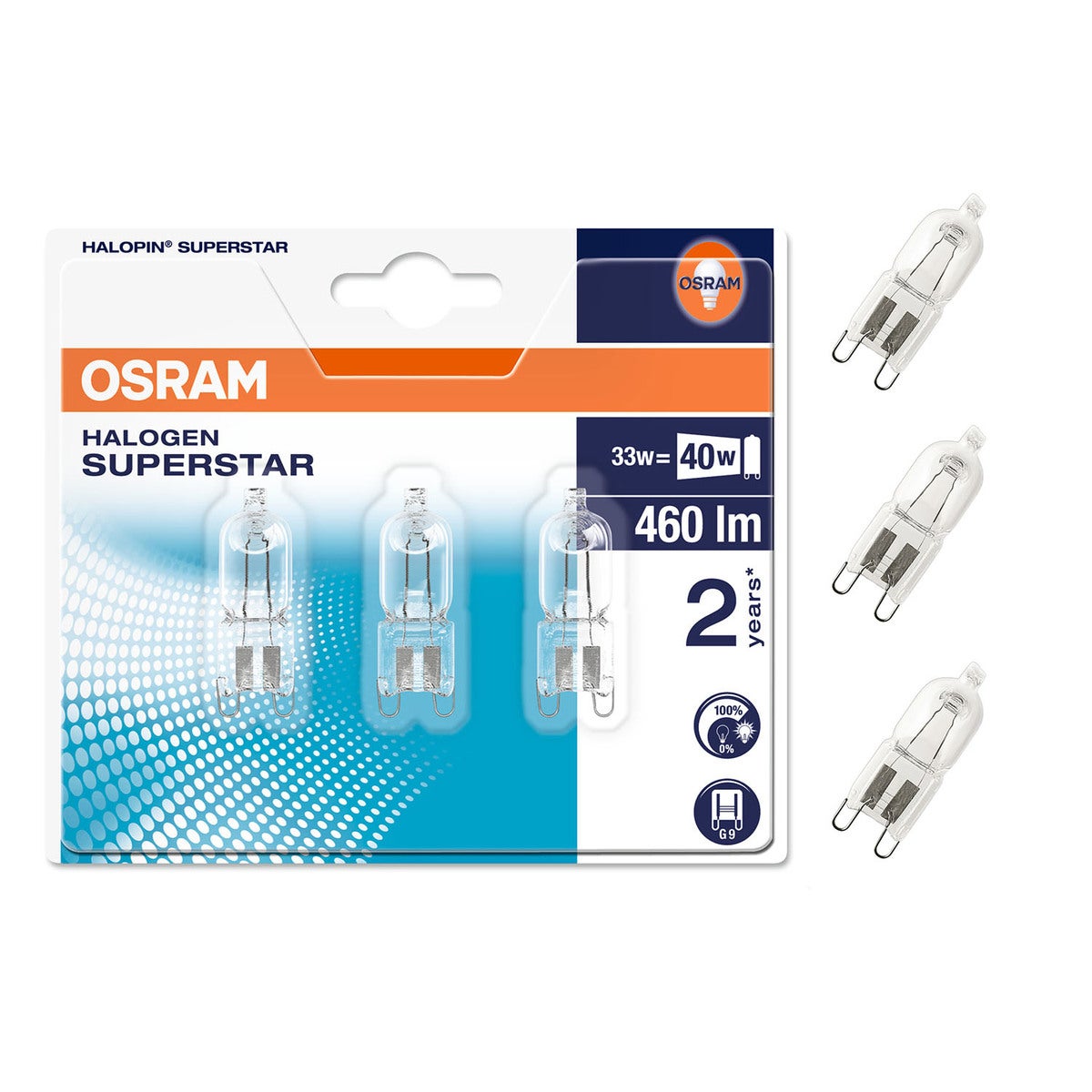 Lyspære Halopin Superstar 35W 230V 2800k Klar G9 3-pack