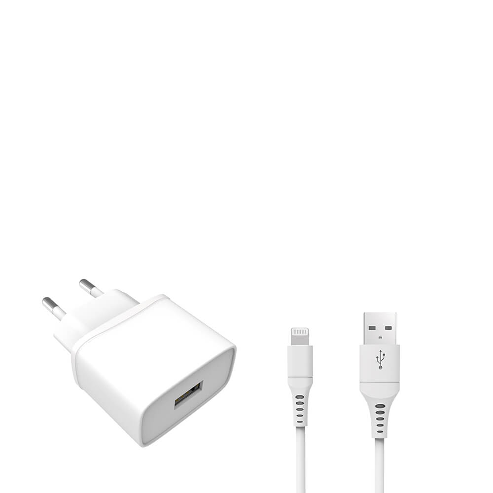 Charger 220V 1xUSB 1A White Lightning Cable 1m MFI