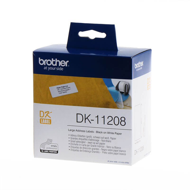 Etiketter DK11208 38x90mm Svart på Vit