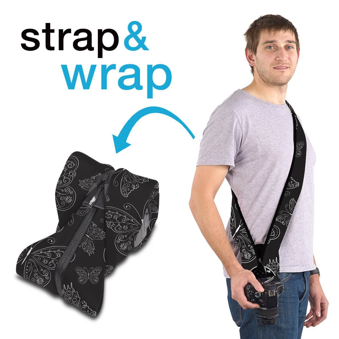 Protective Case with Strap St rap and Wrap for DSLR, Black/W