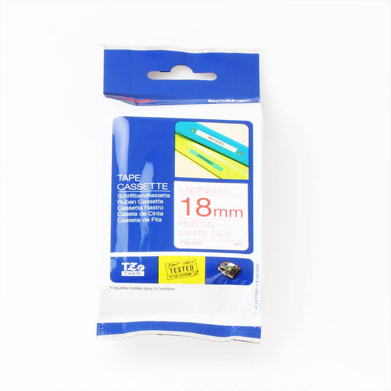 P-Touch TZE-242 18mm Punainen päälle Valkoinen