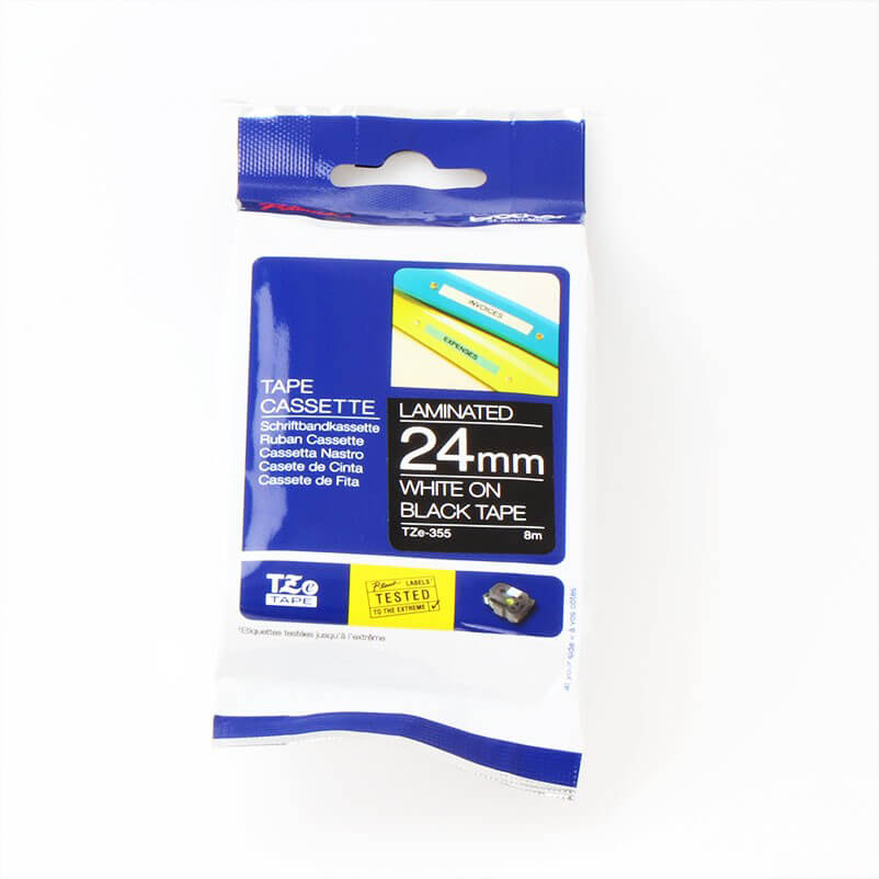 Tape TZE-355 24mm White on Black