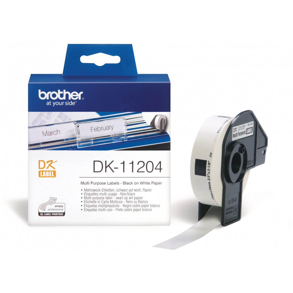 Etiketter DK11204 17x54mm Svart på Vit