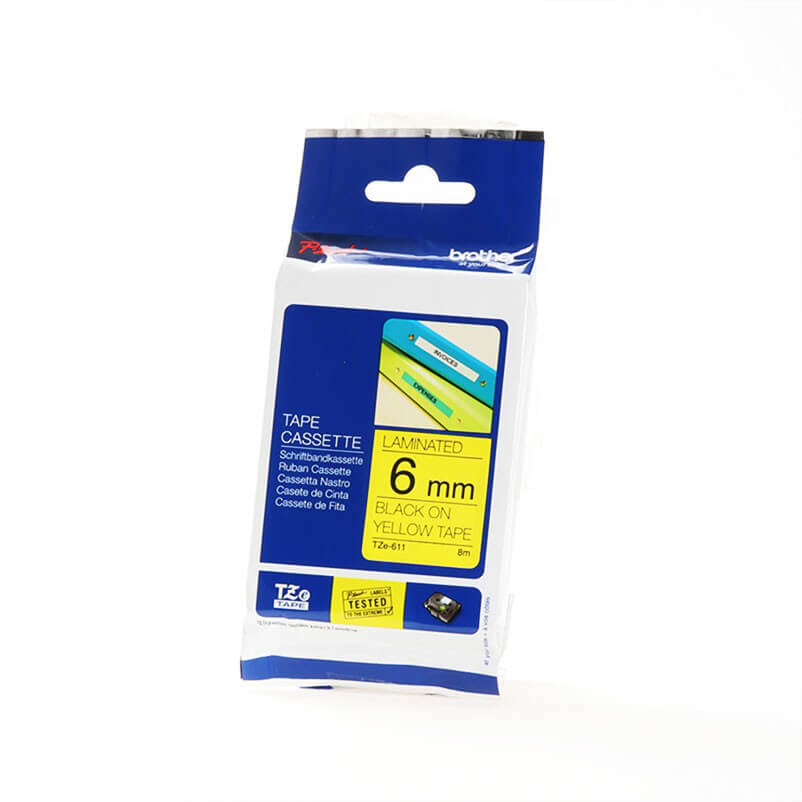 Tape TZE-611 6mm Black on Yellow